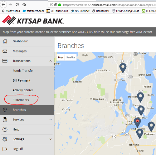 Example of Statement Location on a Bank's Web Site